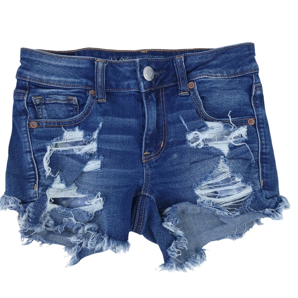American Eagle Jean Shorts Sz 0 Festival Casual Very Distressed Denim Cutoff